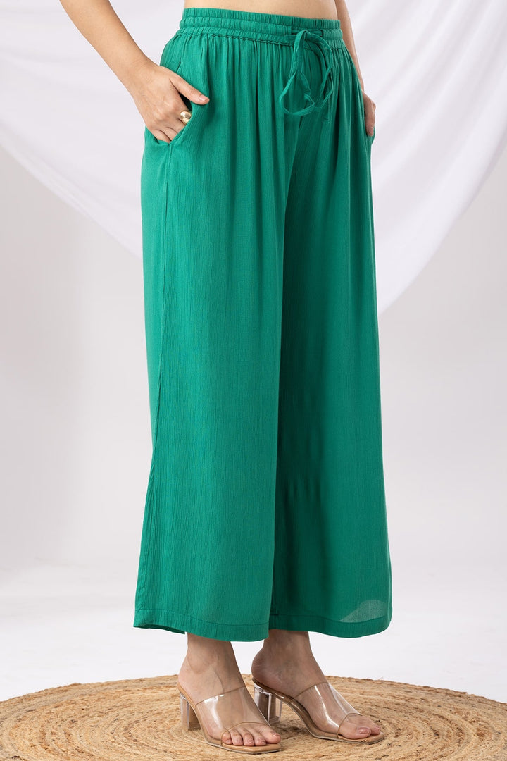 Neon Green Solid Viscose Co-ord Palazzo with Regular Fit