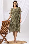 Green Printed Kaftan Dress with V Neck