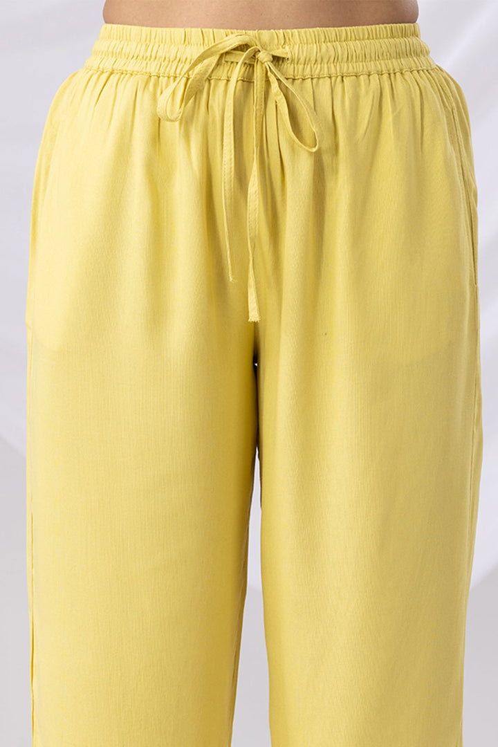 Solid Yellow Palazzo with Tencel Twill &amp; Schiffli Embroidery