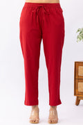 Solid Red Cotton Palazzo with Regular Fit