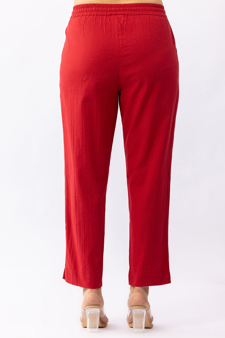 Solid Red Cotton Palazzo with Regular Fit
