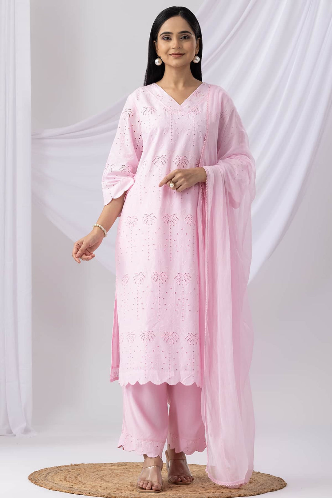 Solid Pink Chiffon Viscose Dupatta