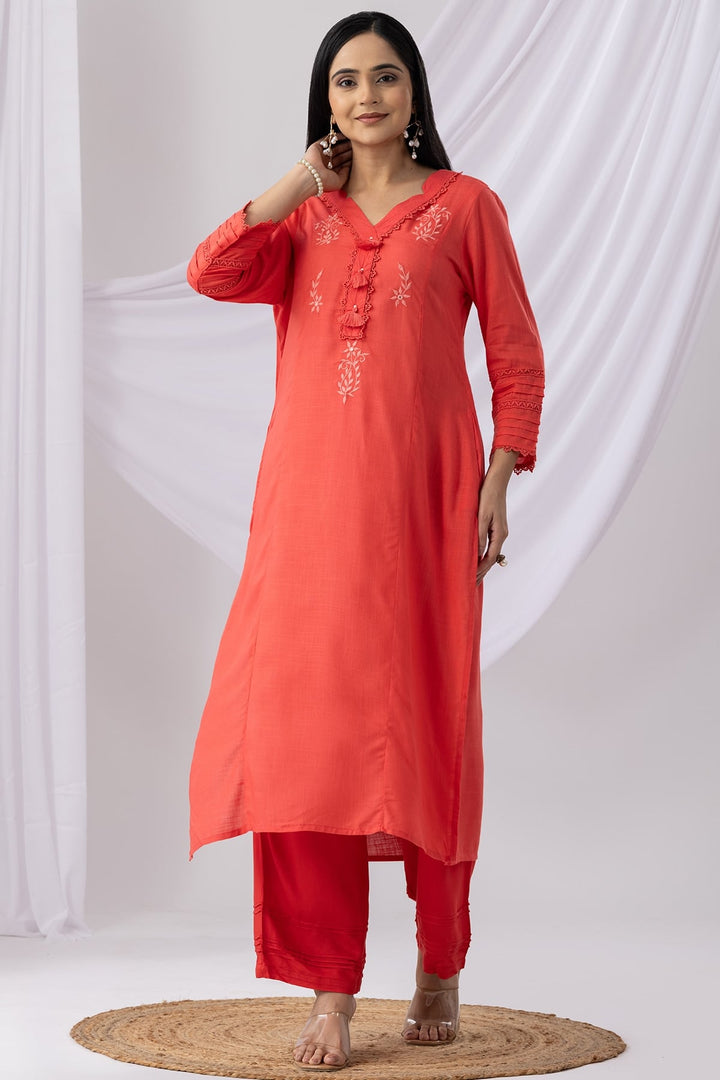 Solid Coral Tencel Twill Palazzo