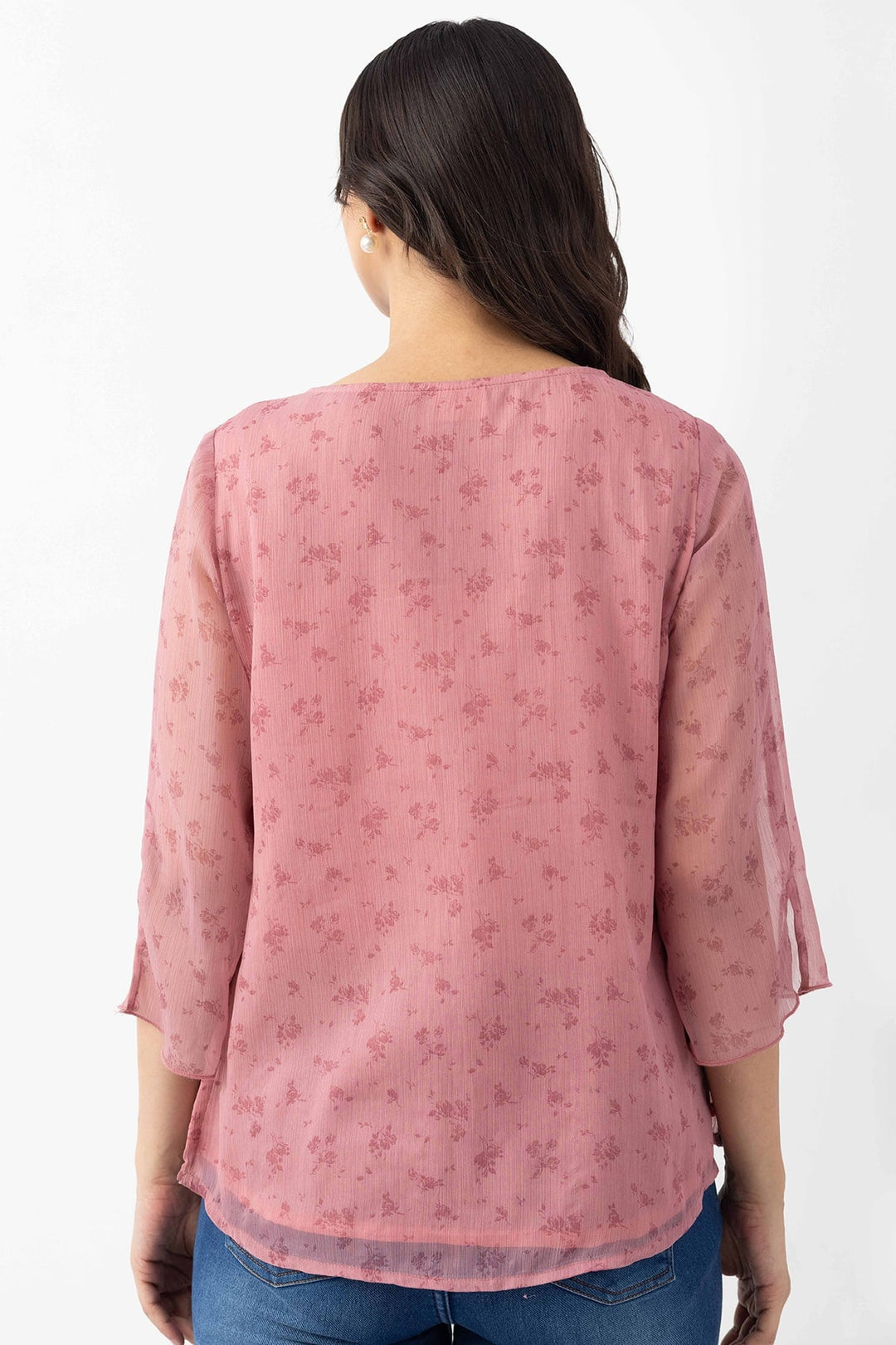 Pink Chiffon Printed Top with Regular Fit