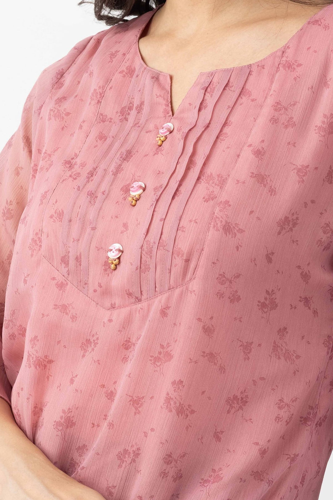 Pink Chiffon Printed Top with Regular Fit