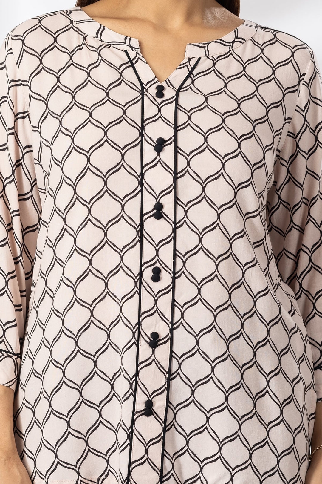 Peach Printed Rayon Casual Top with Round Neck