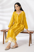 Mustard Printed Viscose Kurti with Round Neck & 3/4th Sleeves