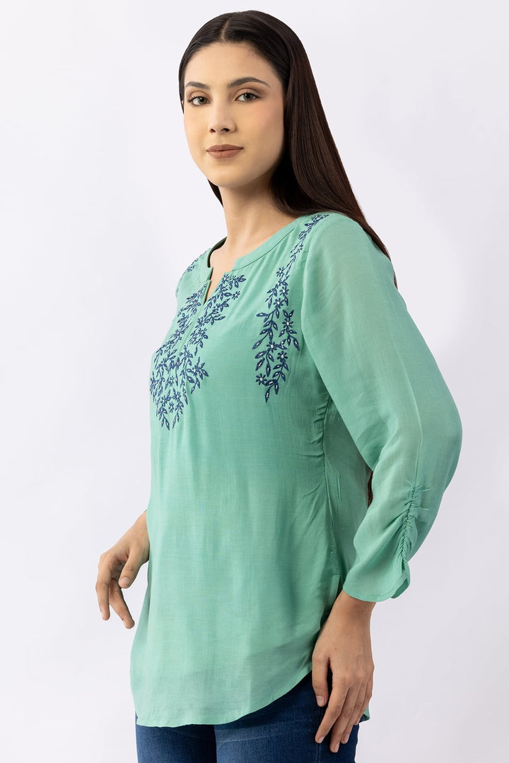 Mint Green Viscose Georgette Top with Regular Fit
