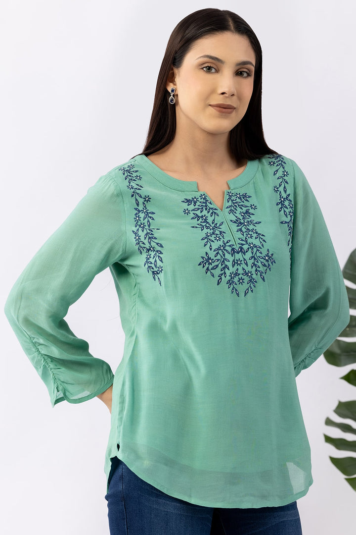 Mint Green Viscose Georgette Top with Regular Fit