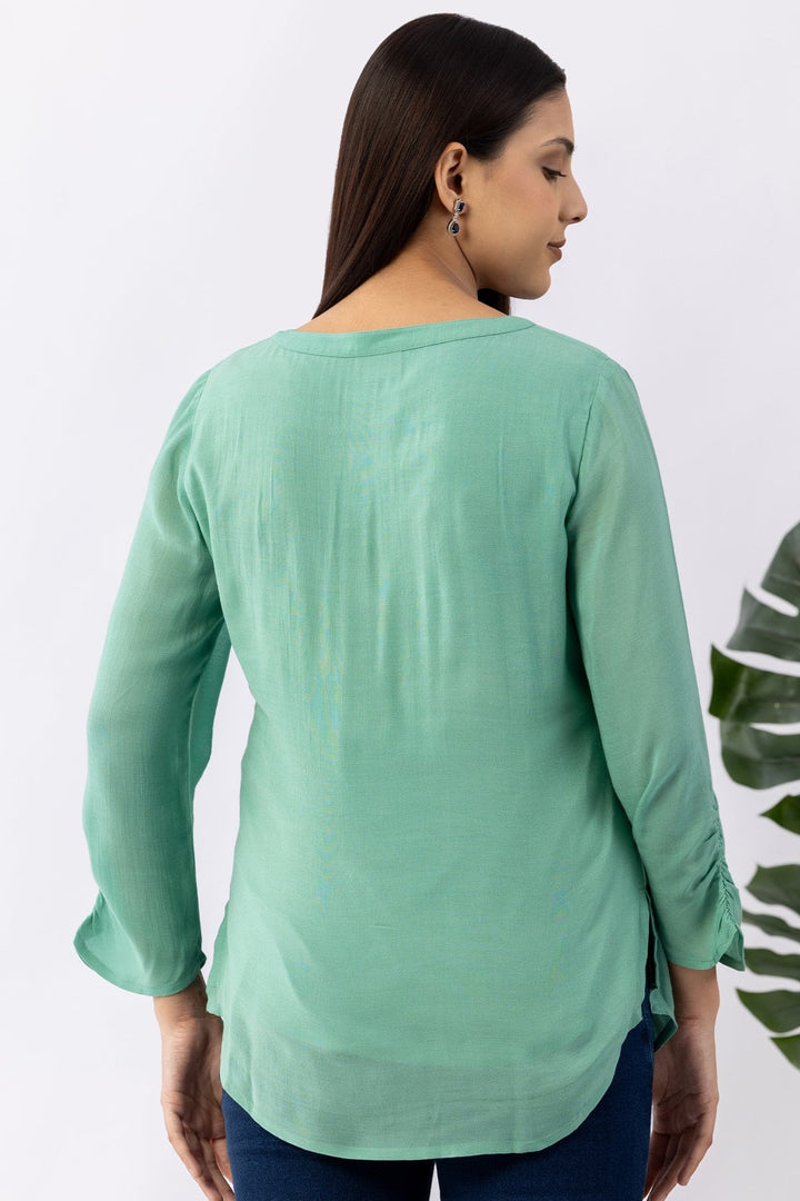 Mint Green Viscose Georgette Top with Regular Fit