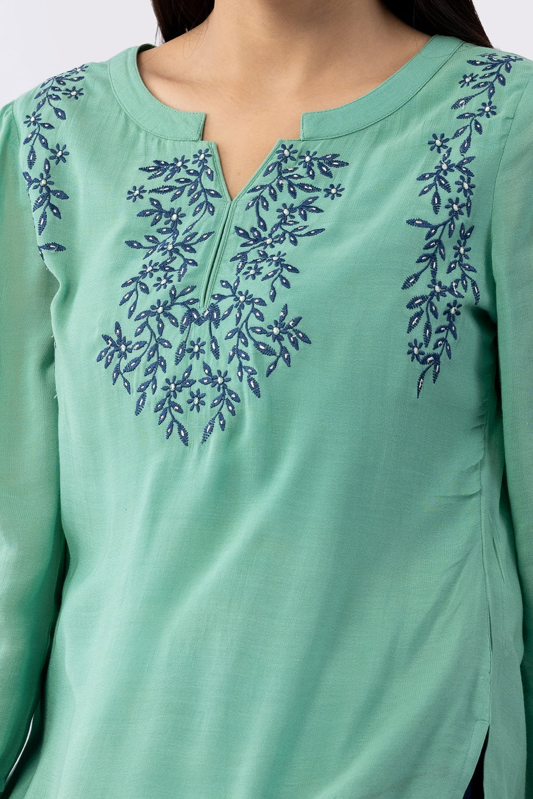 Mint Green Viscose Georgette Top with Regular Fit