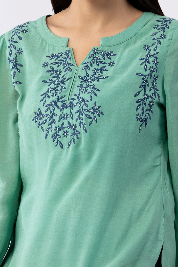 Mint Green Viscose Georgette Top with Regular Fit
