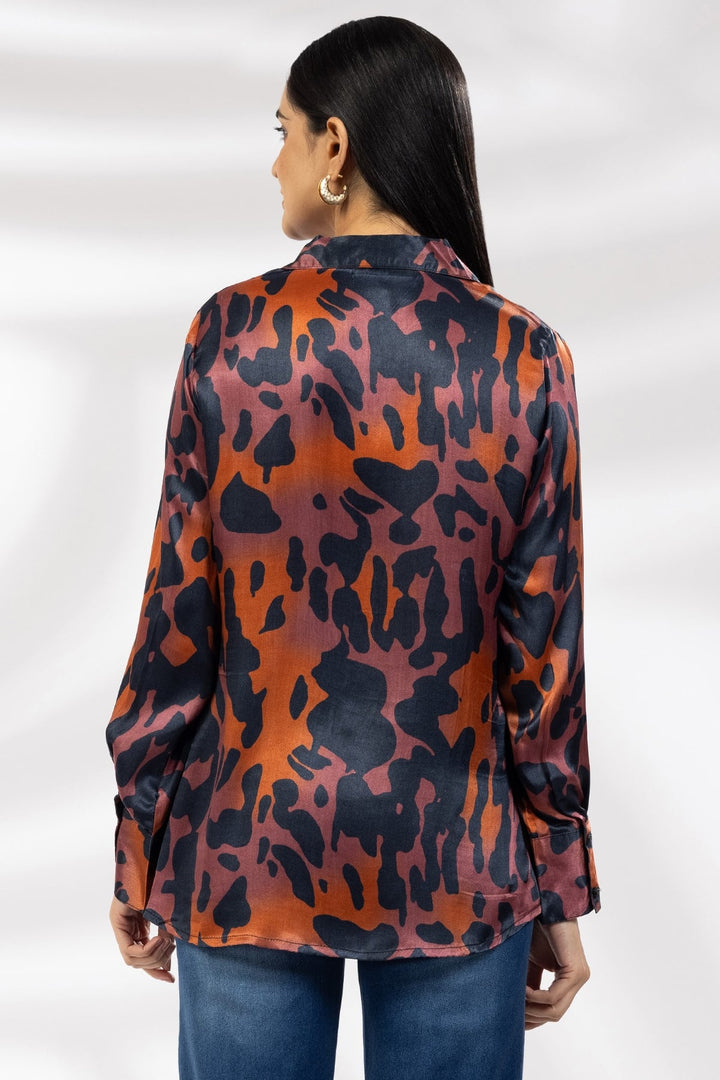 Purple Printed Viscose Shirt with Collar and Full Sleeves