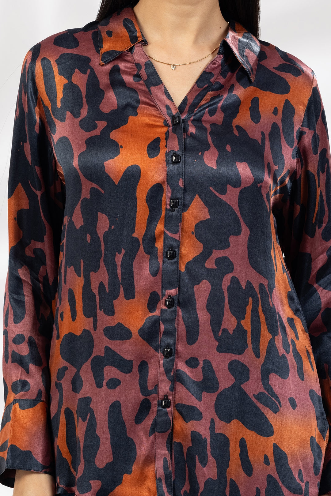 Purple Printed Viscose Shirt with Collar and Full Sleeves