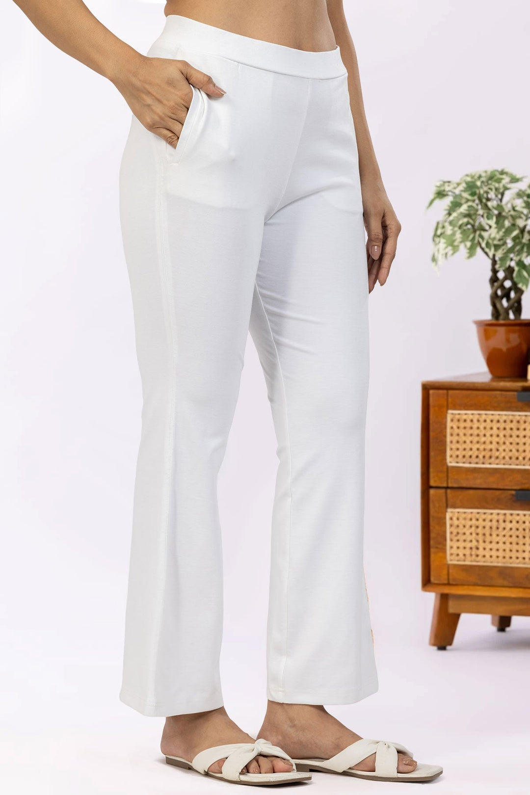 White Tencel Roma Spandex Pant