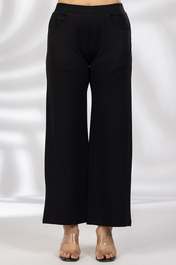Solid Black Regular Fit Ponty Roma Pant