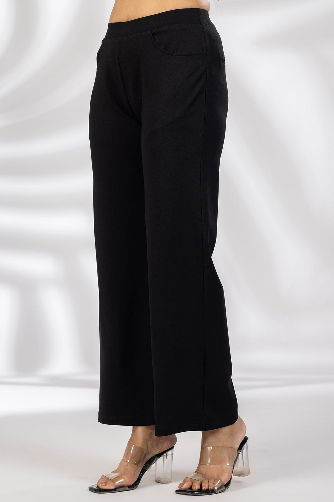 Solid Black Regular Fit Ponty Roma Pant