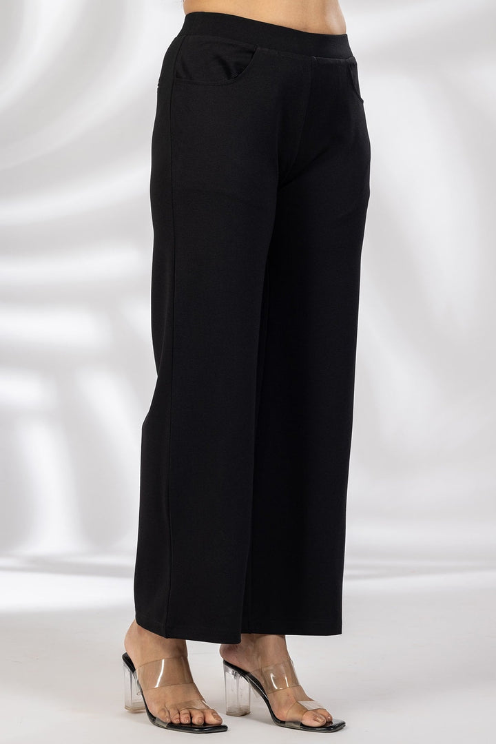 Solid Black Regular Fit Ponty Roma Pant