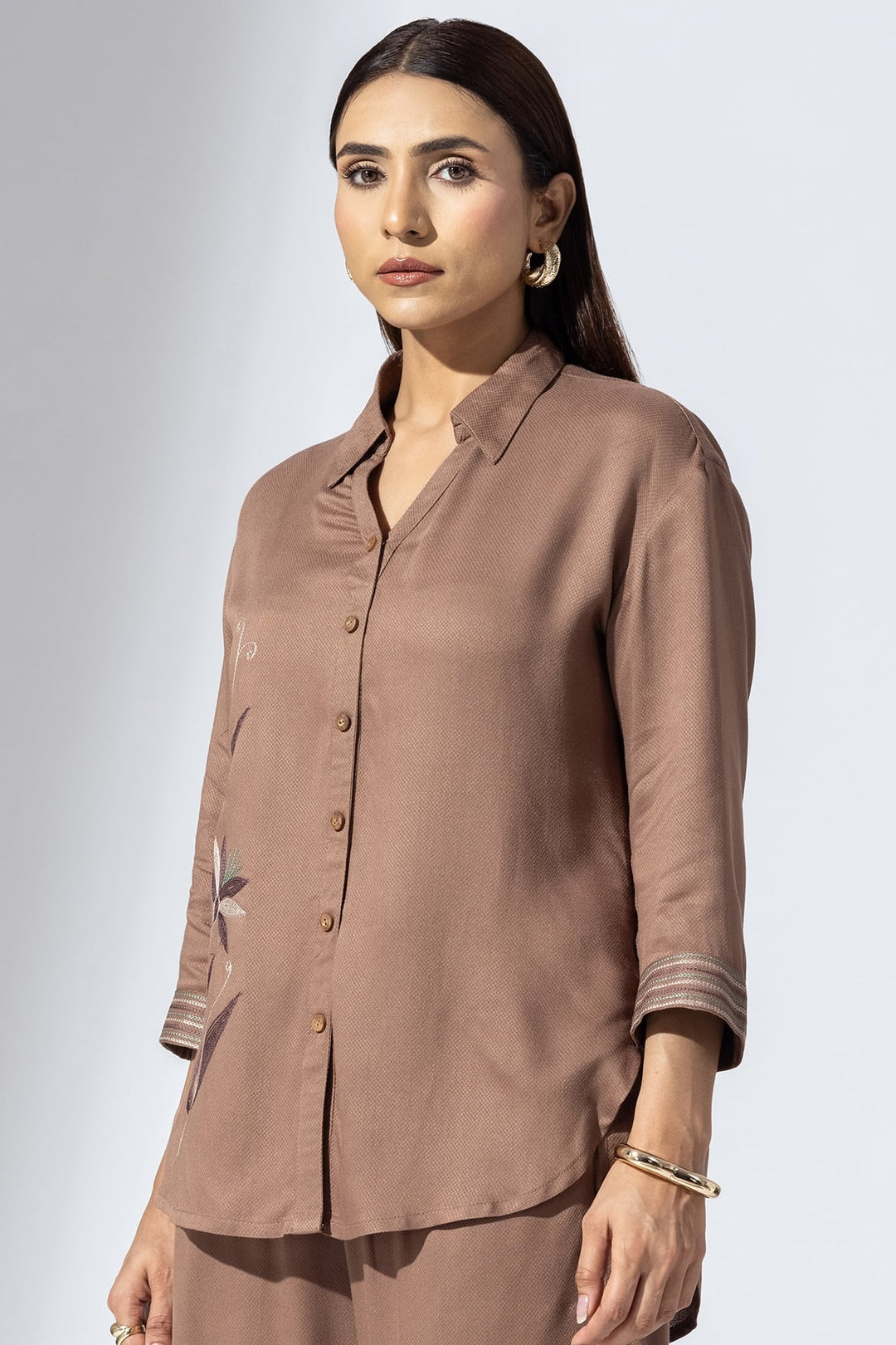 Embroidered Mud Collared Co-Ord Shirt