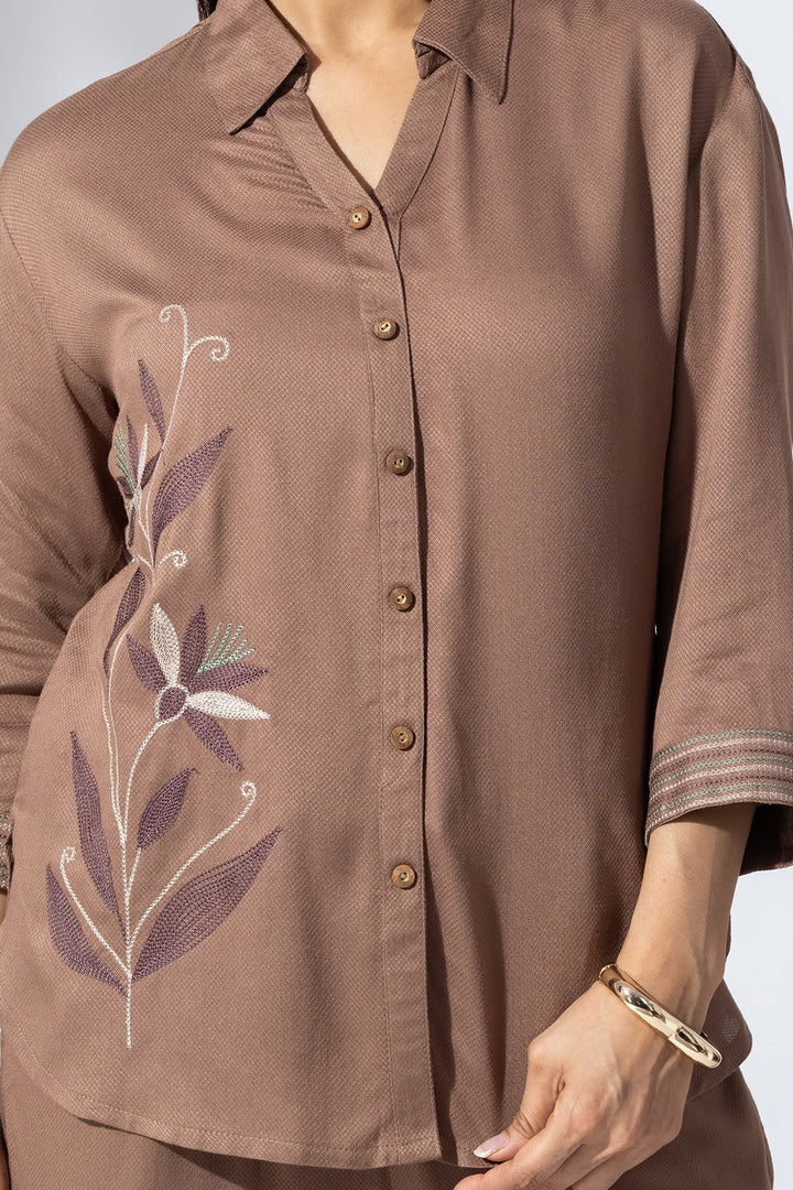 Embroidered Mud Collared Co-Ord Shirt