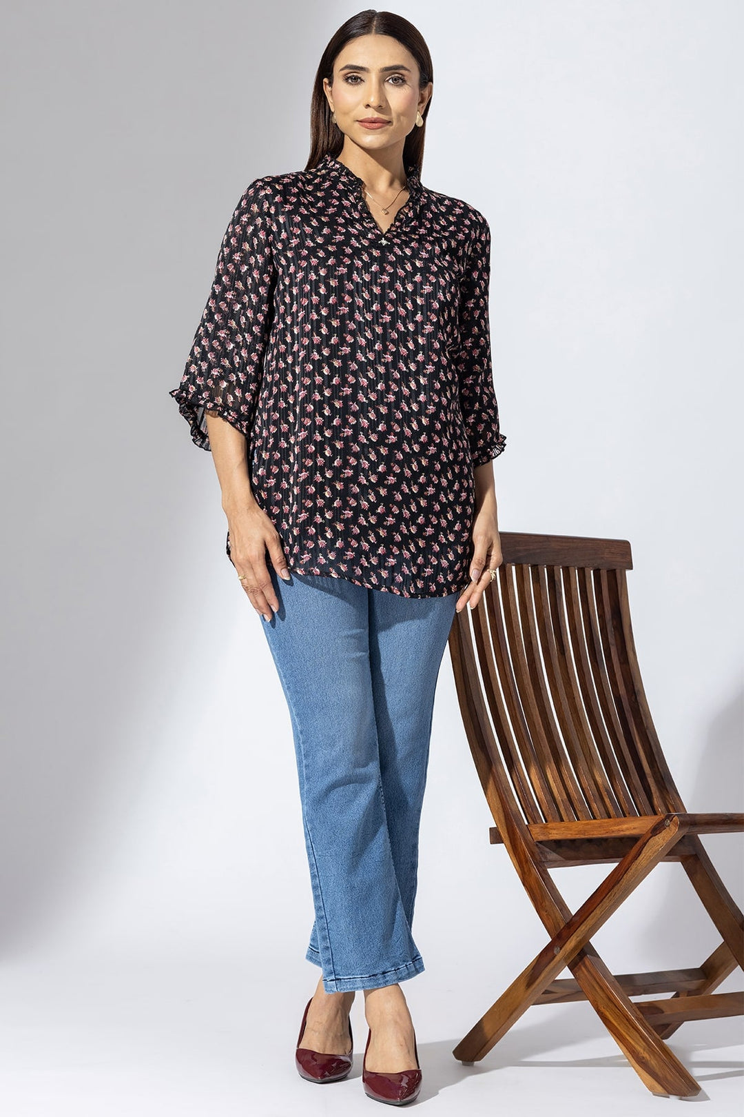Elegant Black Handwork Casual Top