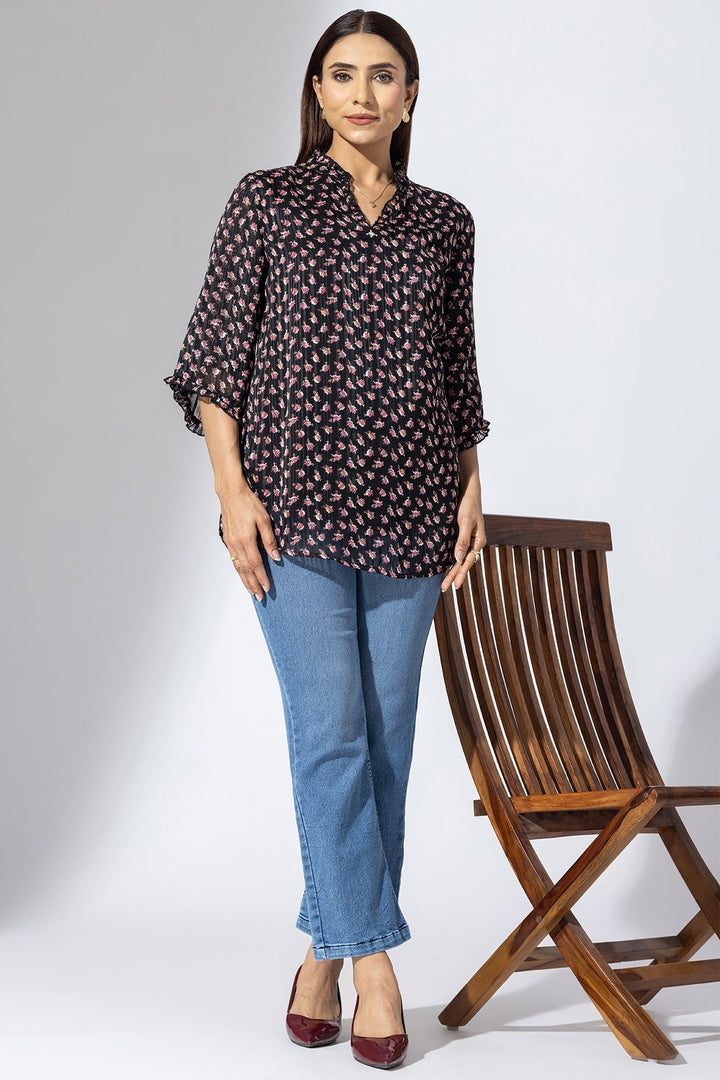 Elegant Black Handwork Casual Top