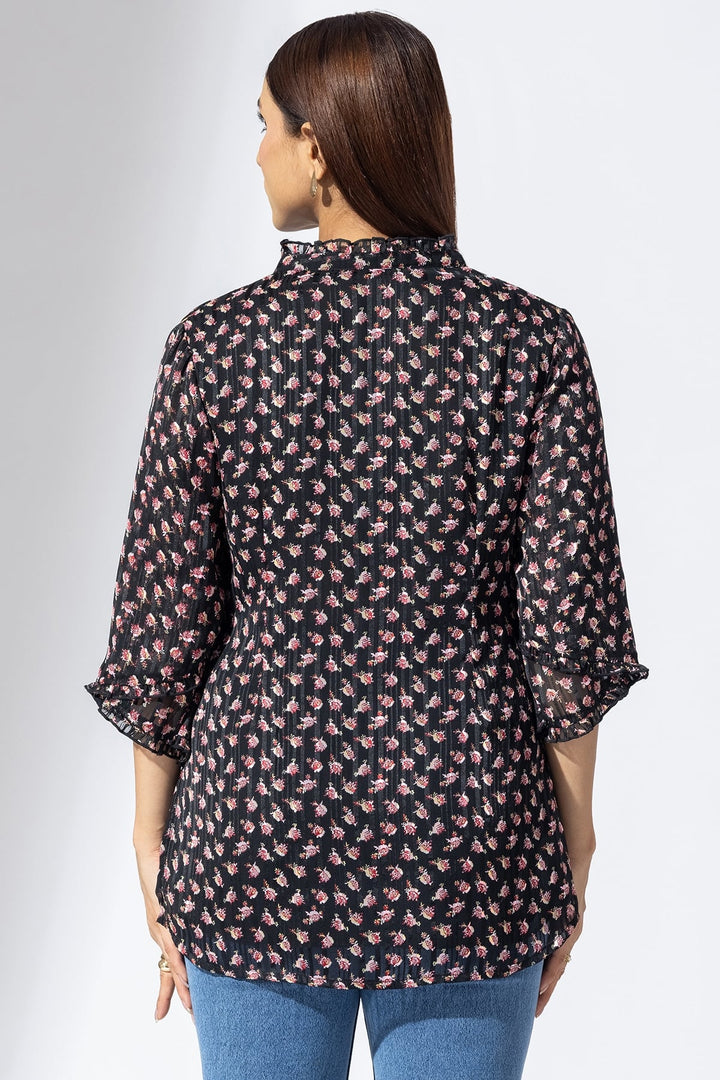 Elegant Black Handwork Casual Top