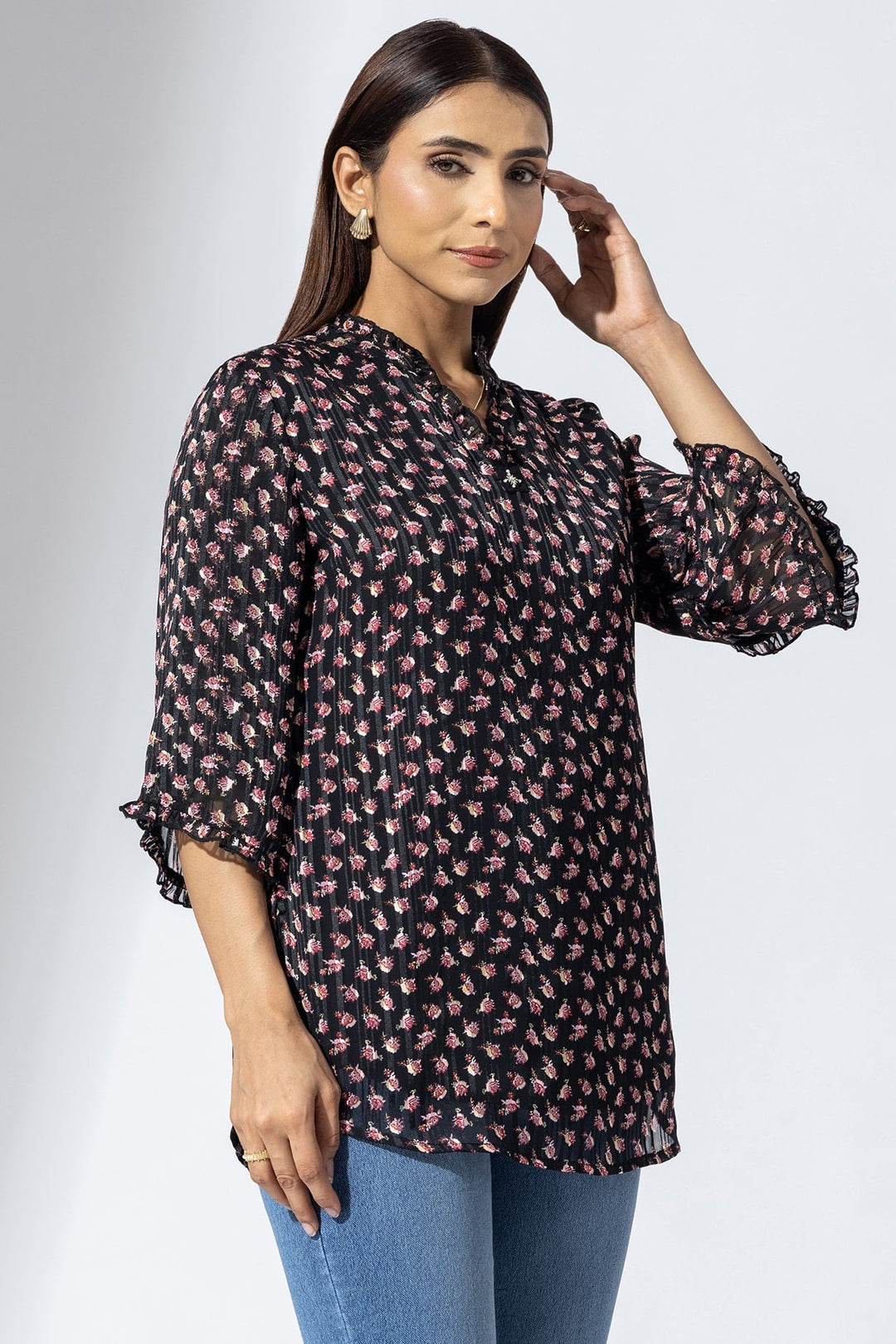 Elegant Black Handwork Casual Top