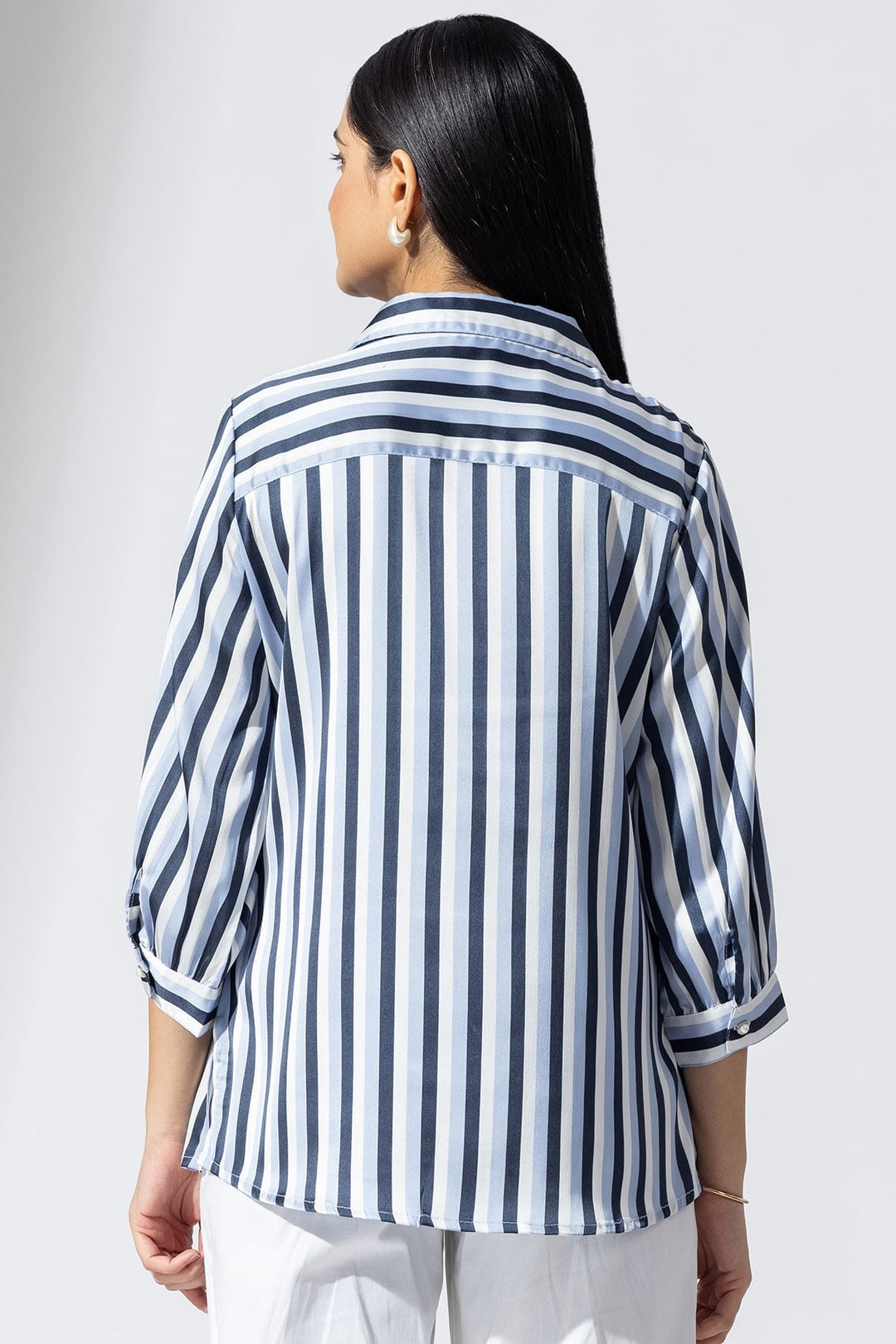 Blue Striped Shirt with Collar and 3/4th Sleeves