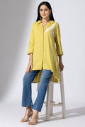 Mustard Embroidered Viscose Tunic with Collar