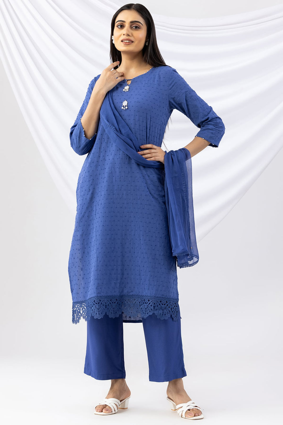 Blue Solid Viscose Twill Palazzo