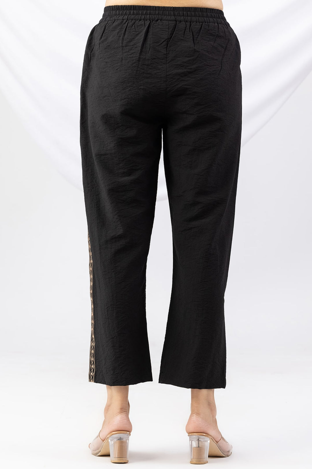 Black Embroidered Viscose Crush Regular Fit Co-Ord Palazzo