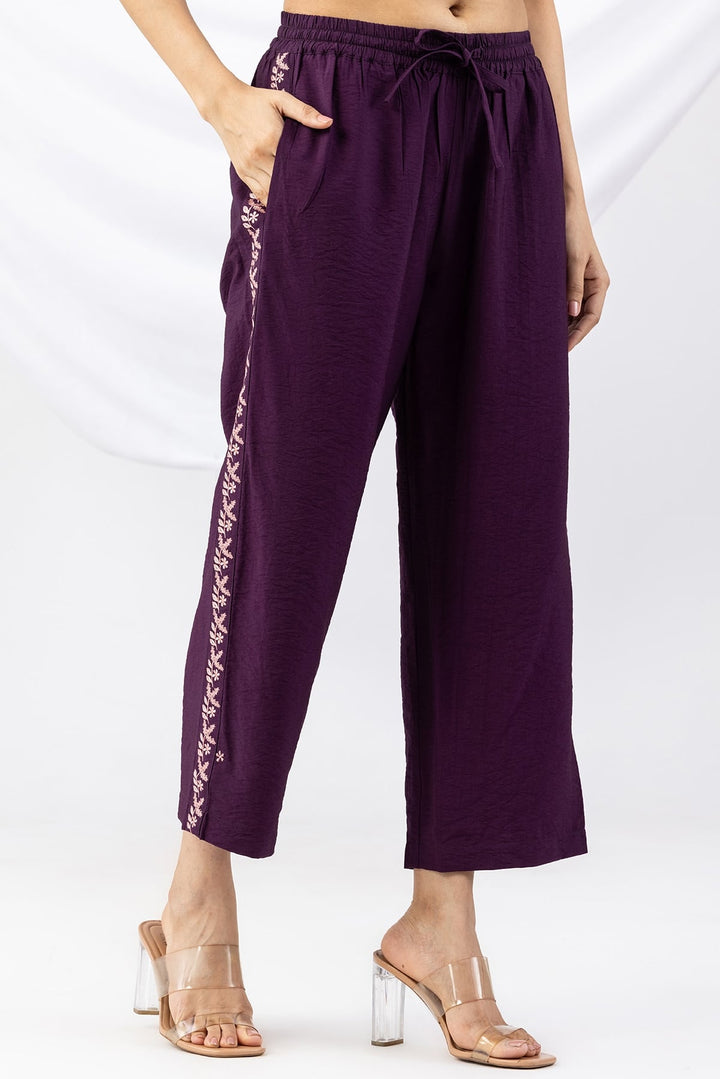 Purple Viscose Crush Regular Fit Co-Ord Palazzo