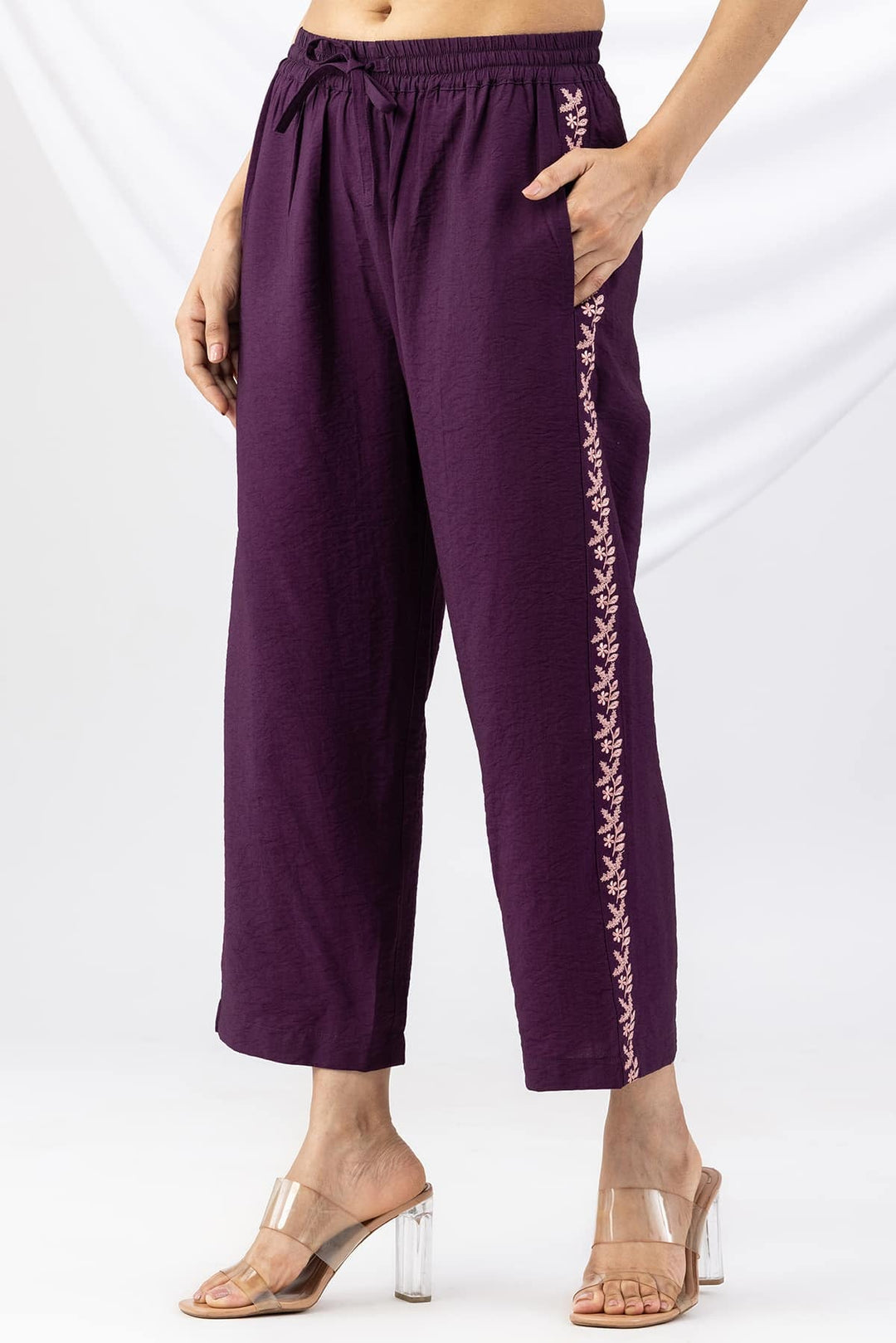 Purple Viscose Crush Regular Fit Co-Ord Palazzo