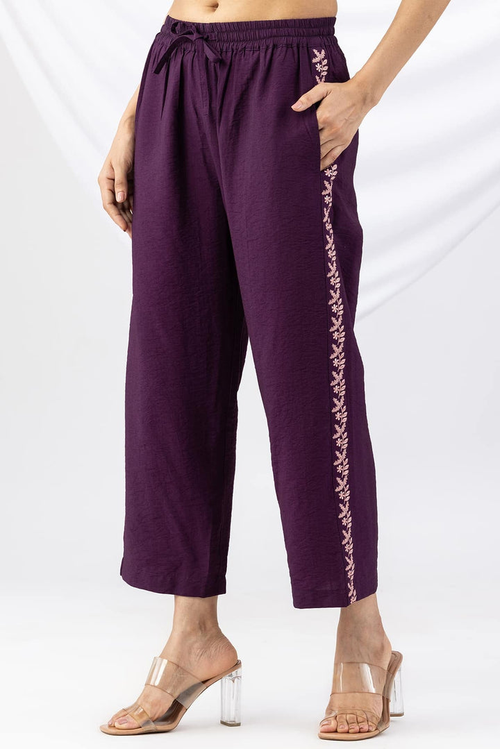 Purple Viscose Crush Regular Fit Co-Ord Palazzo