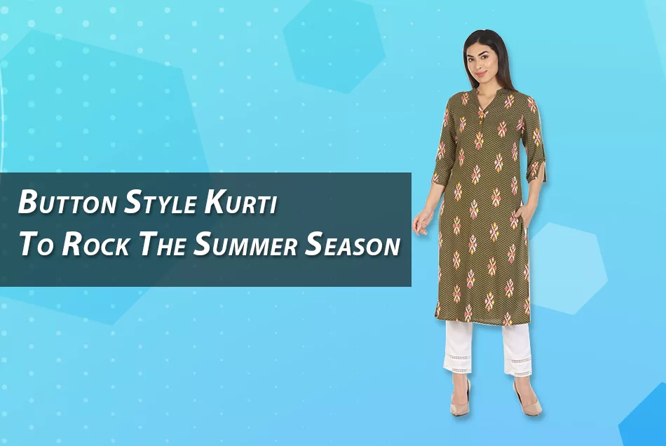 Brown and Beige Embroidered Button Kurti