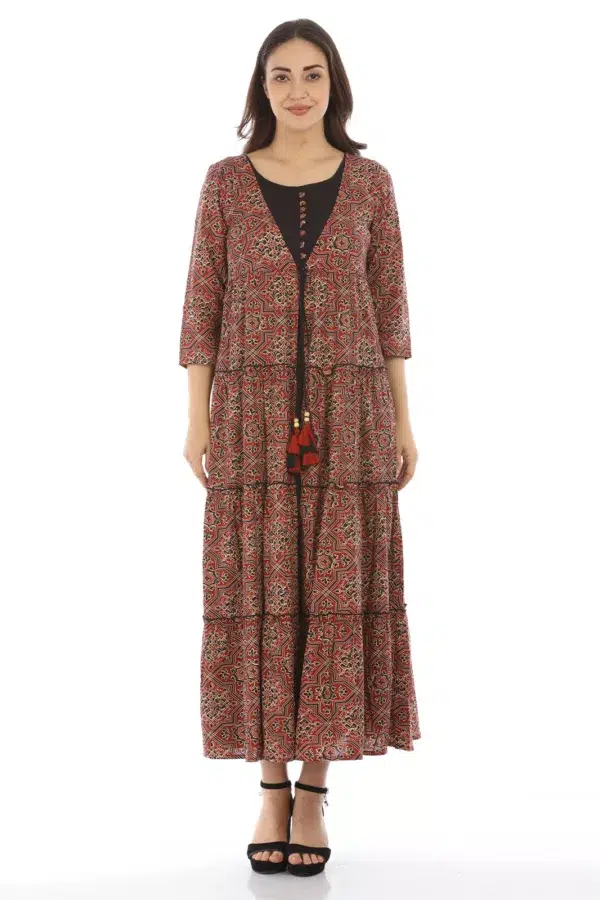 Printed Brick Red Dress For Women