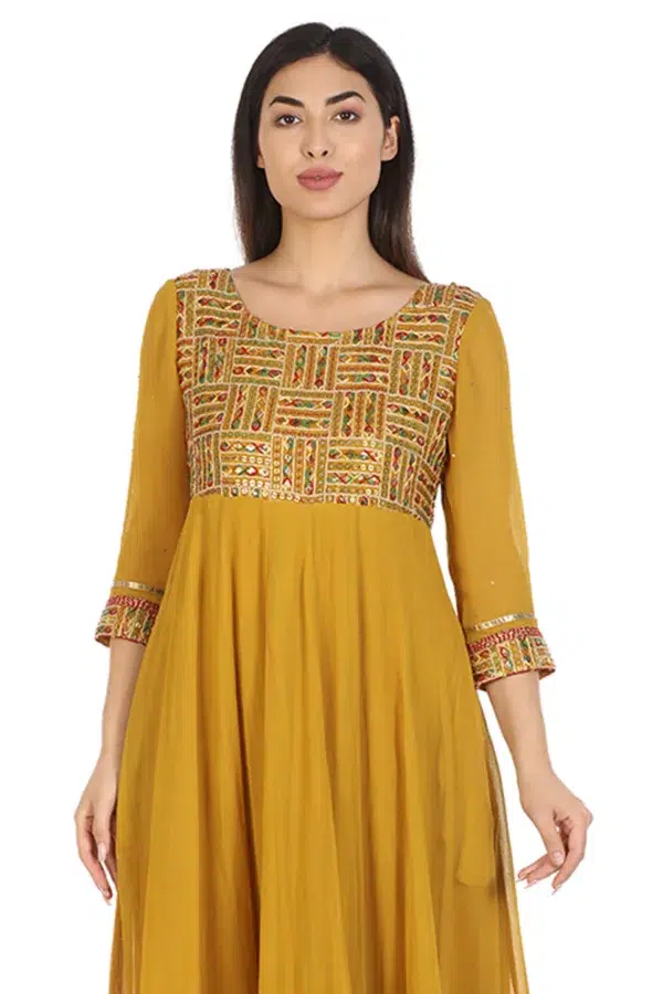 Embroidered Mustard Yellow Kurti For Women