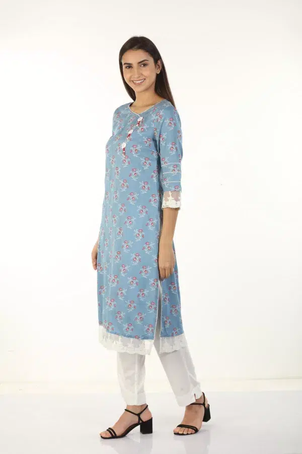 Printed Blue Kurta Woman