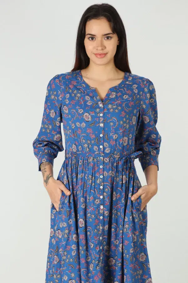 Printed Blue Midi Dress For Women