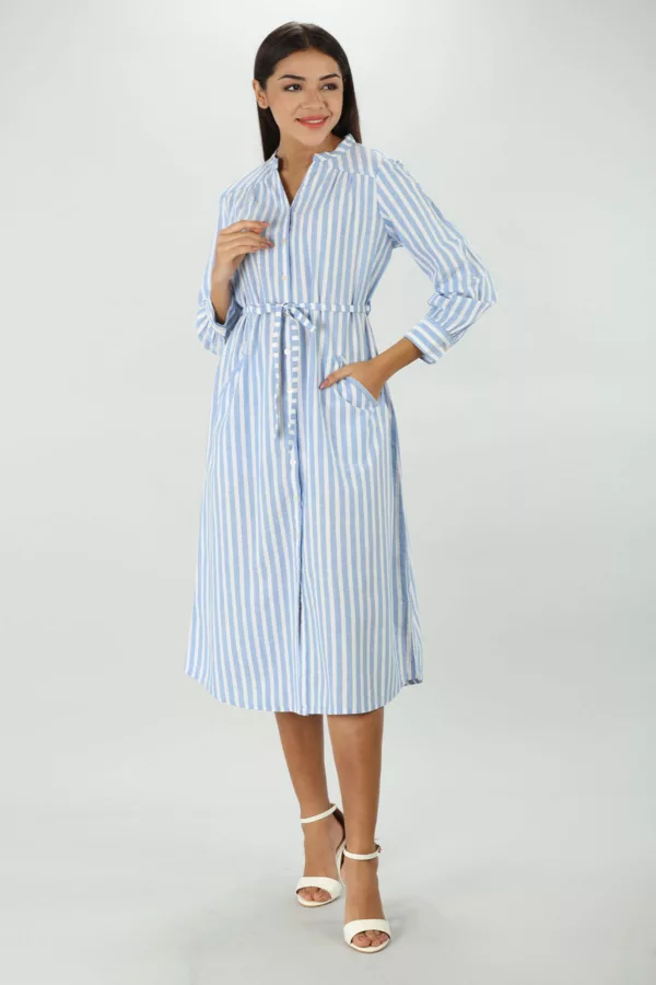 Blue And White Striped Dress For Women