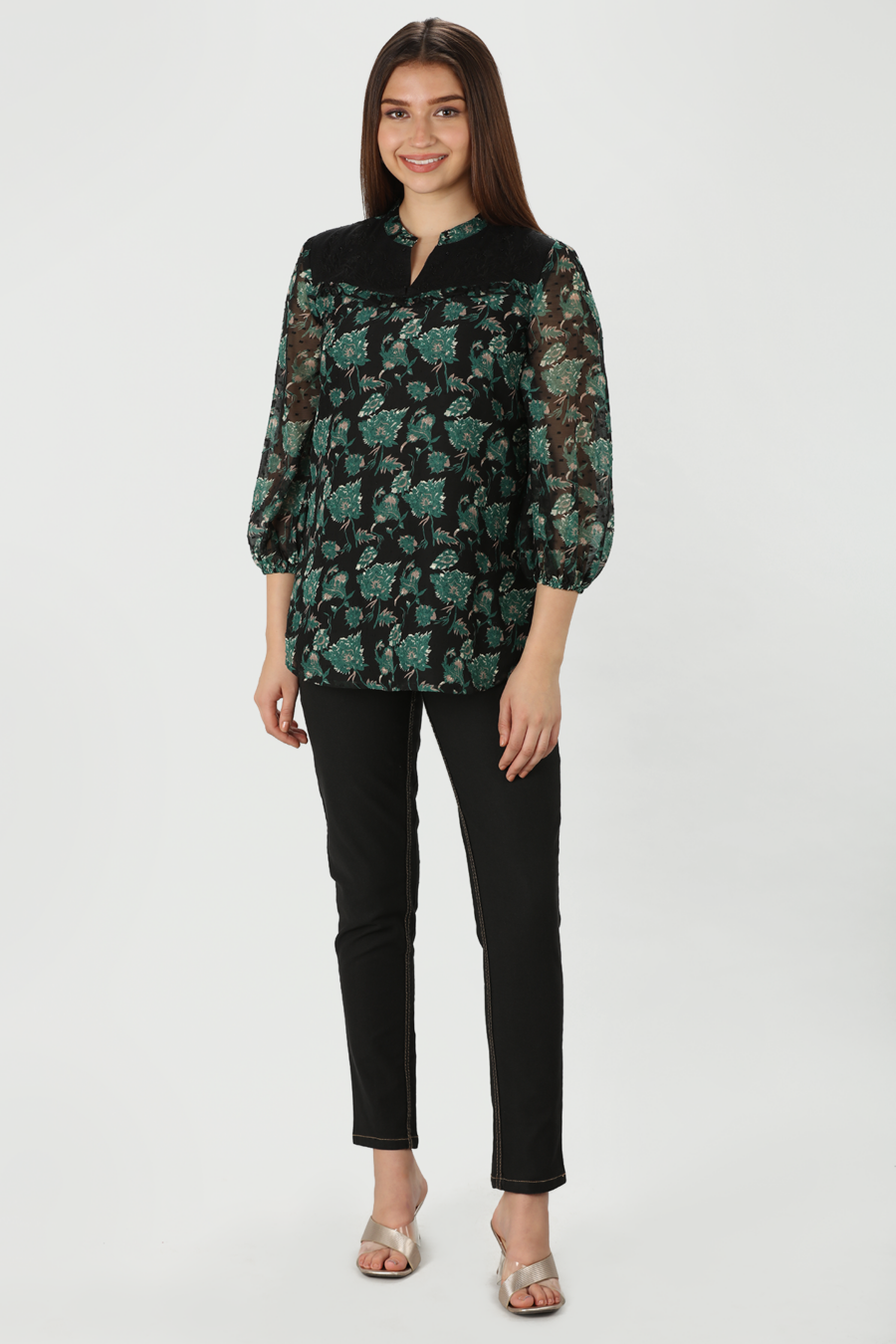 Multicolour Embroidered and Floral Print Top