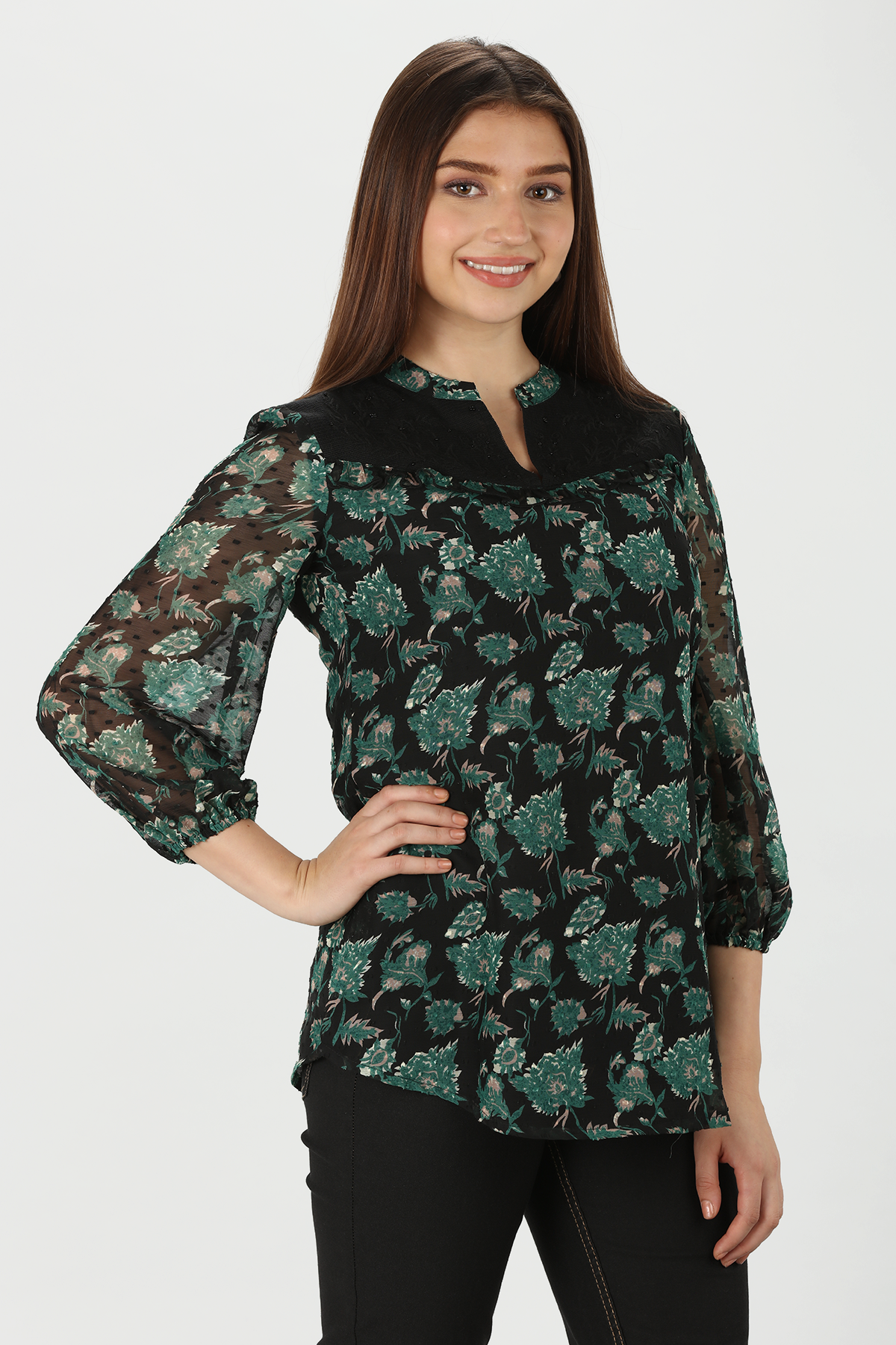 Multicolour Embroidered and Floral Print Top