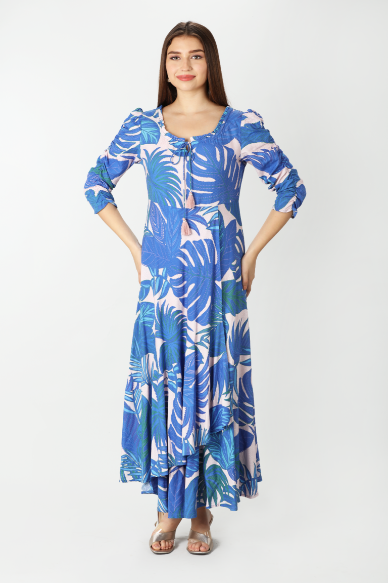 Blue Dobby Print Maxi Dress