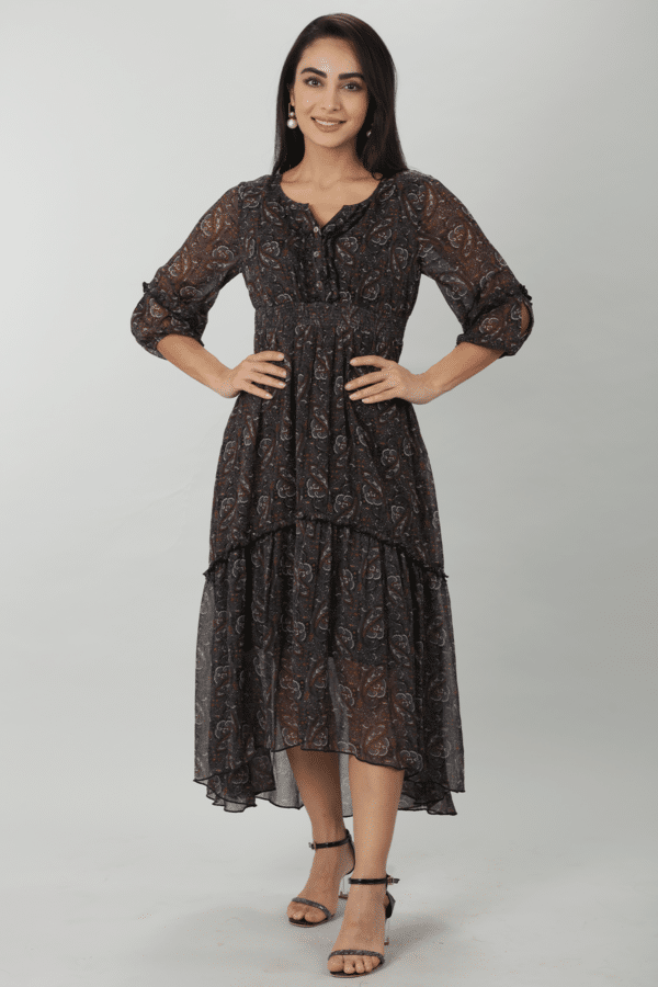 Printed Dark Brown Dress For Women