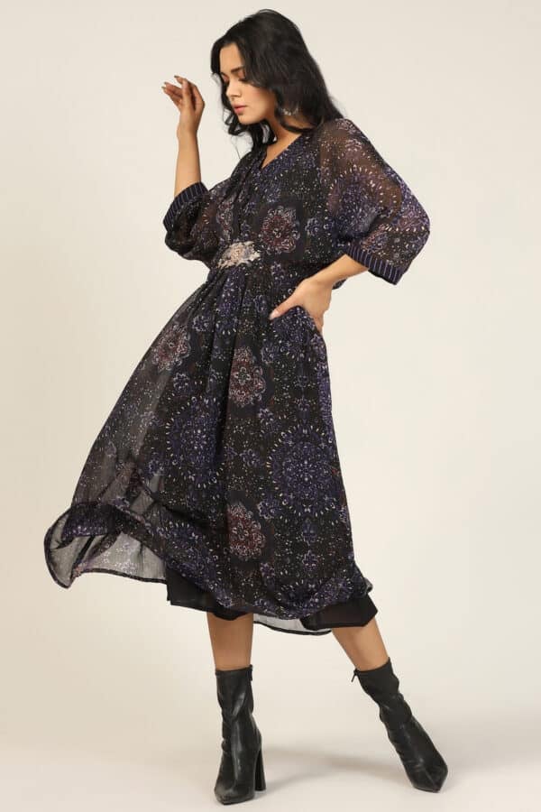Charcoal Black Printed Kaftan