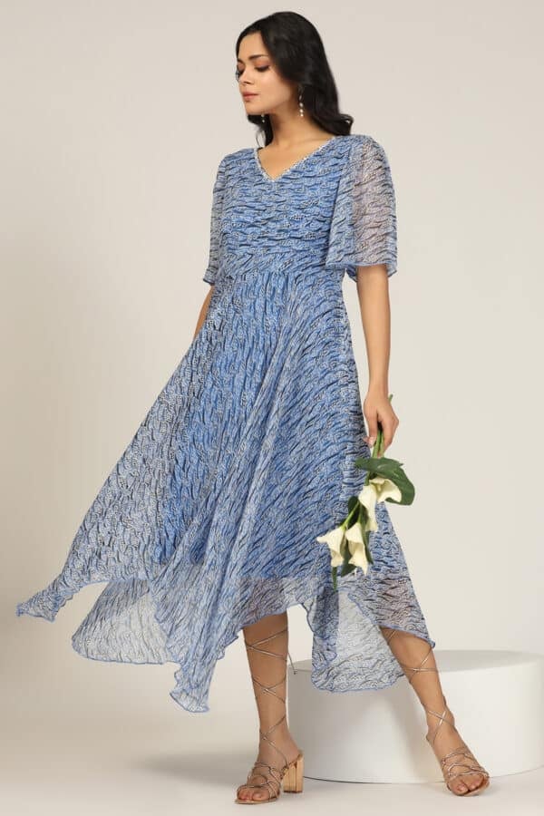 Printed Blue Dress Women