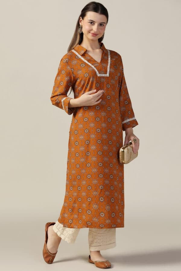 Mustard Yellow Printed Kurti For Women