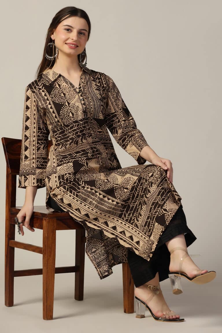 Brown And Beige Color Kurti For Women