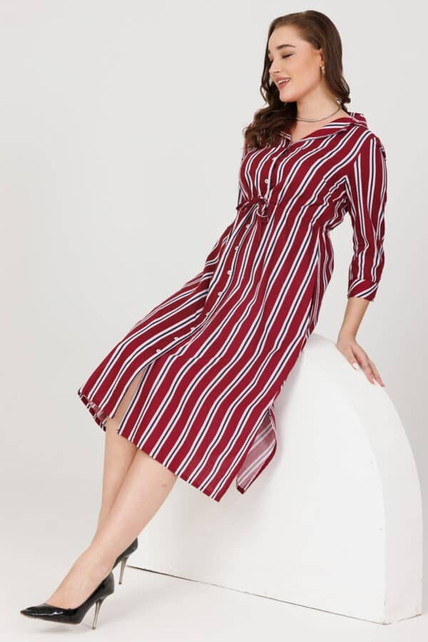 Striped Maroon Dress For Women